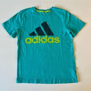 Adidas Large 14/16 Green Gray Logo Shirt Top Tee